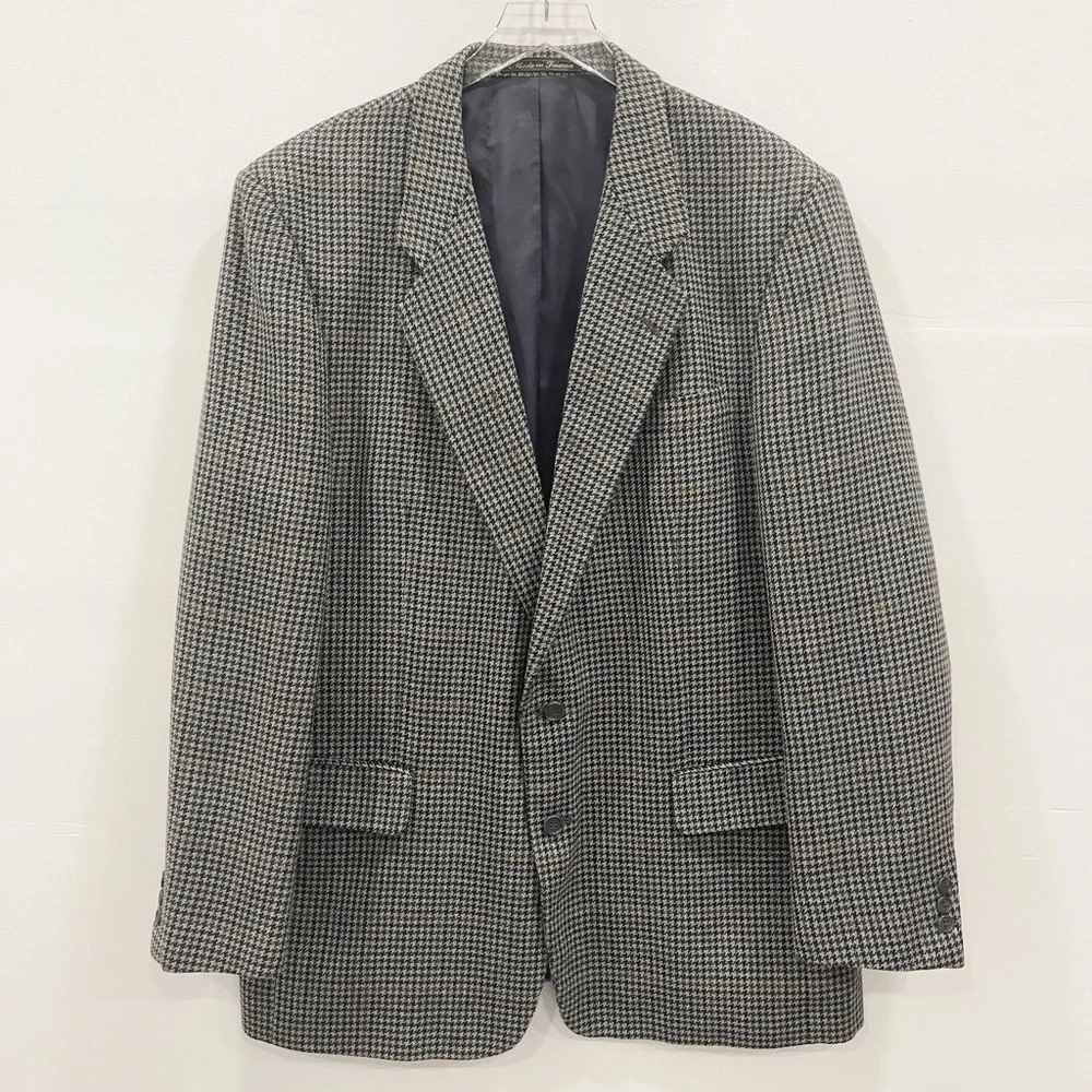 Pierre Balmain Wool Single Breasted Houndstooth Blazer Jacket 46 Long